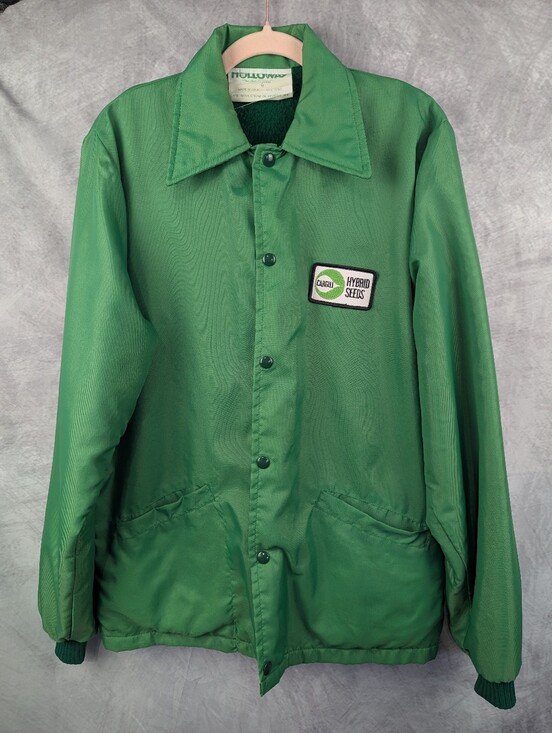 Vintage 70s/80s Holloway Cargill Hybrid Seeds Fleece Lined Jacket Green Medium